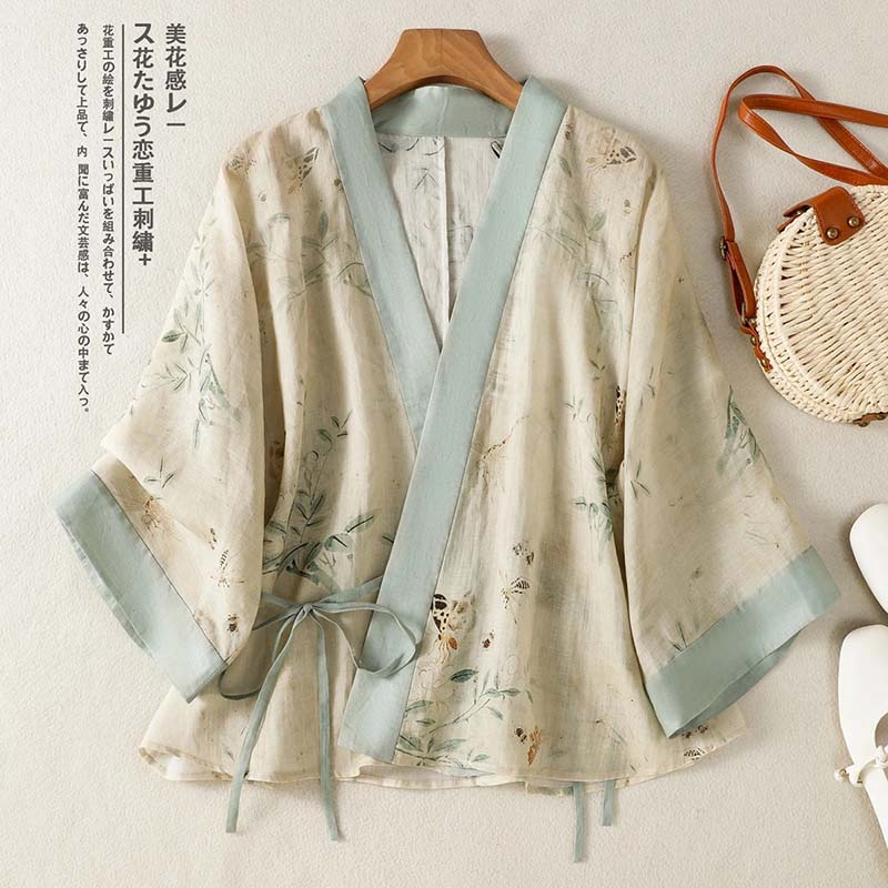 Summer Clothing Wraps - Kardigan Kimono Pendek Motif Bunga Vintage