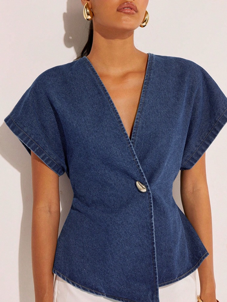 Summer Clothing Wraps - Blus Denim Biru Tua Wanita 2026,