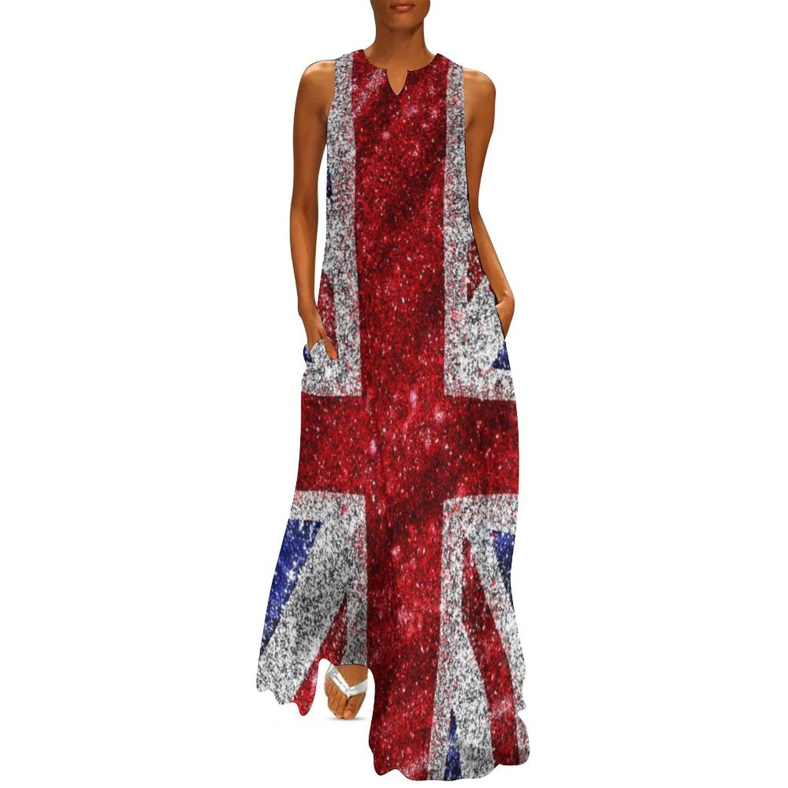 Summer Clothing Women Uk - Gaun panjang payet Glitter bendera Inggris,