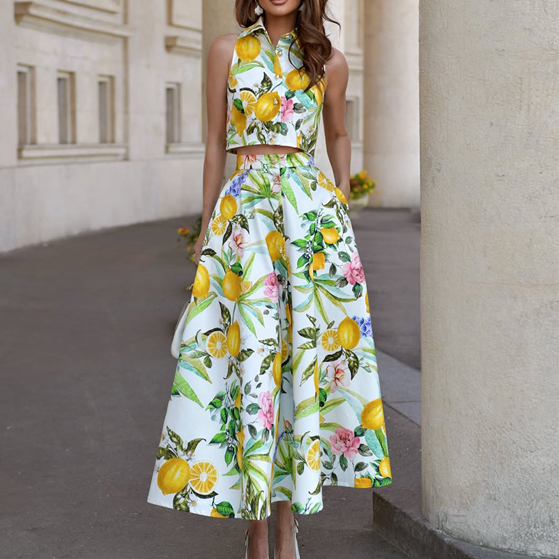 Summer Zara - Setelan Rok Wanita Motif Lemon Tanpa