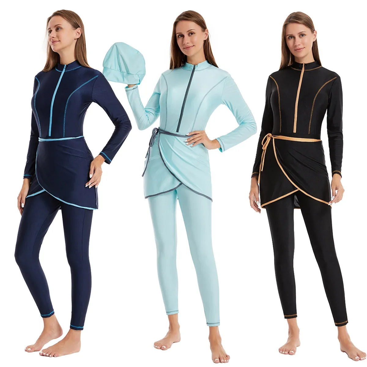 Summer Clothing Hijab - 3PCS/Set Pakaian Renang Muslimah Polos, Baju