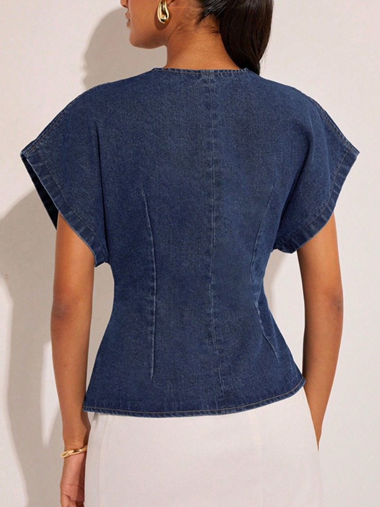 Blus Denim Biru Tua Wanita 202 - Summer Clothing Wraps ulasan dan harga