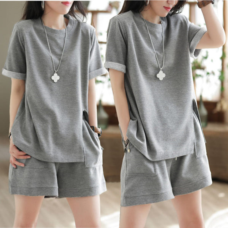 Setelan Dua Potong Katun Murni - Summer Clothing Affordable ulasan dan harga